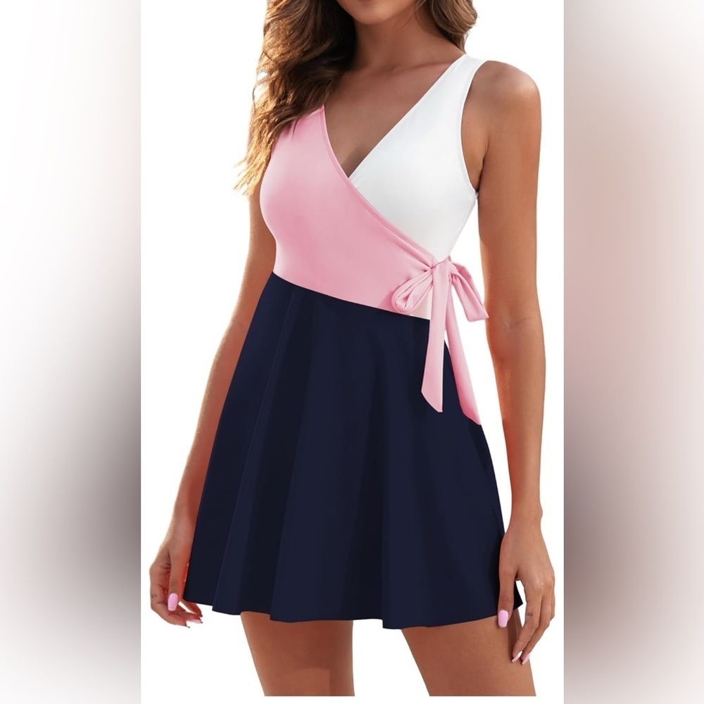 Pink white & Navy Color Block Swimsuit Dress
New elegant comfortable flowing
